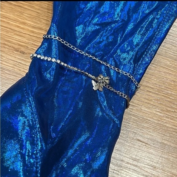 Lady go diva dolls kill thigh high stiletto boots metallic blue silver charm 8.5 - Picture 3 of 10